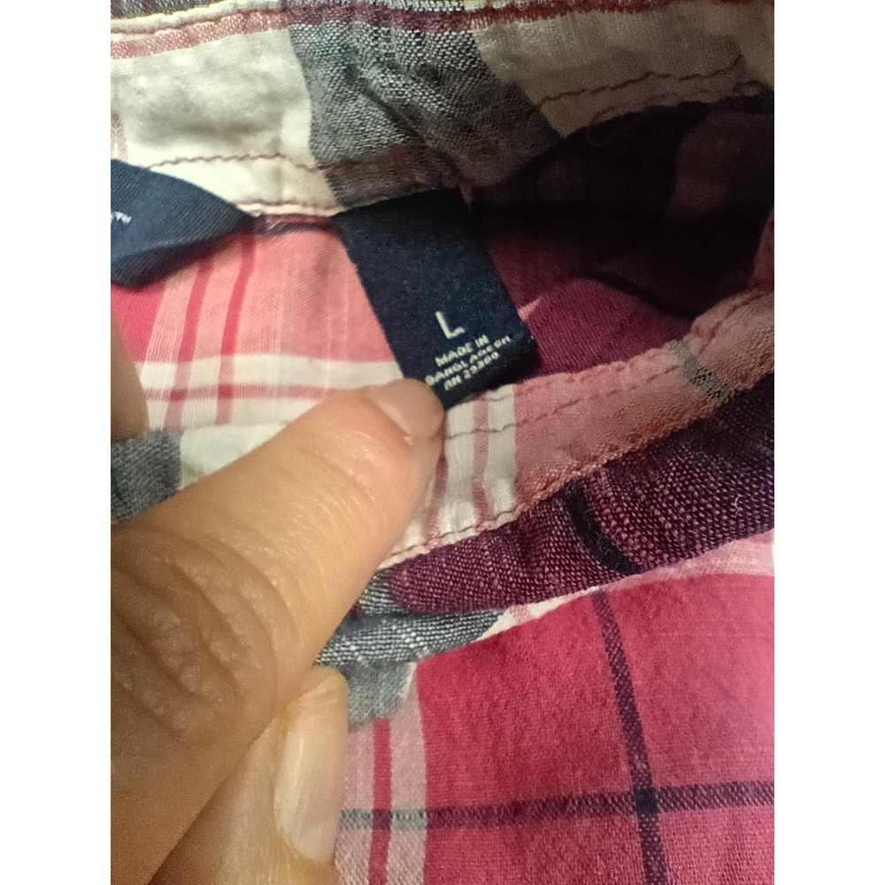 Great Northwest Indigo Sleeveless Plaid Shirt Womens Large Pink Navy Button Down - Picture 5 of 8